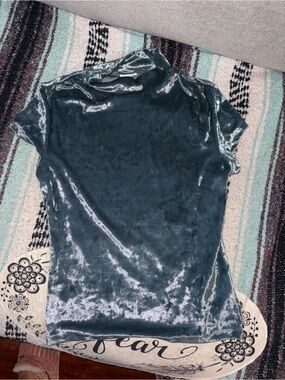 a new day Teal Velvet Mock Neck Short Sleeve Tee